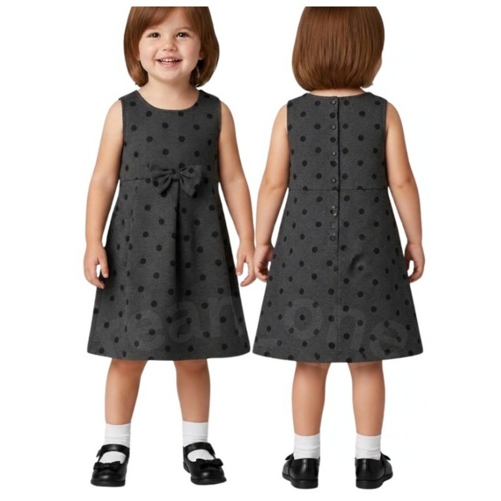 Belle Bird Toddler Girls Charcoal Gray/Black Polka Dot Sleeveless Dress Size 3T